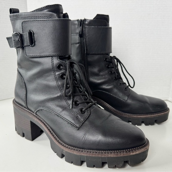 Tamaris leather moto combat boots lace up buckle bootie shoes women’s size 40 - Picture 4 of 14